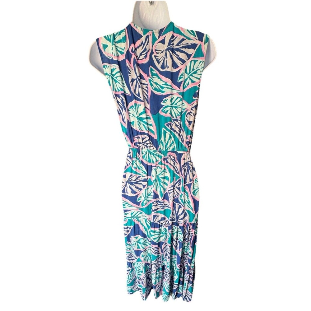 Blue Island Beach Tropical Palm Maxi Dress / Swim Cover-Up Size XL Teal Royal - Picture 3 of 7